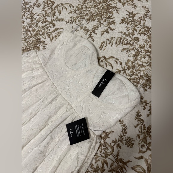 NWT Lulus Exquisite Aura White Lace Strapless Bustier Midi Dress - Picture 4 of 11